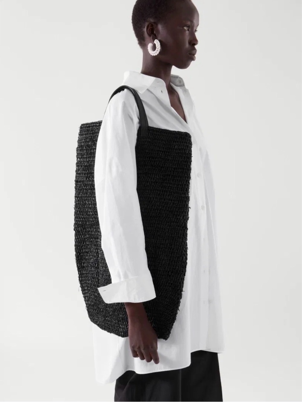 COS Black Woven Oversized Tote